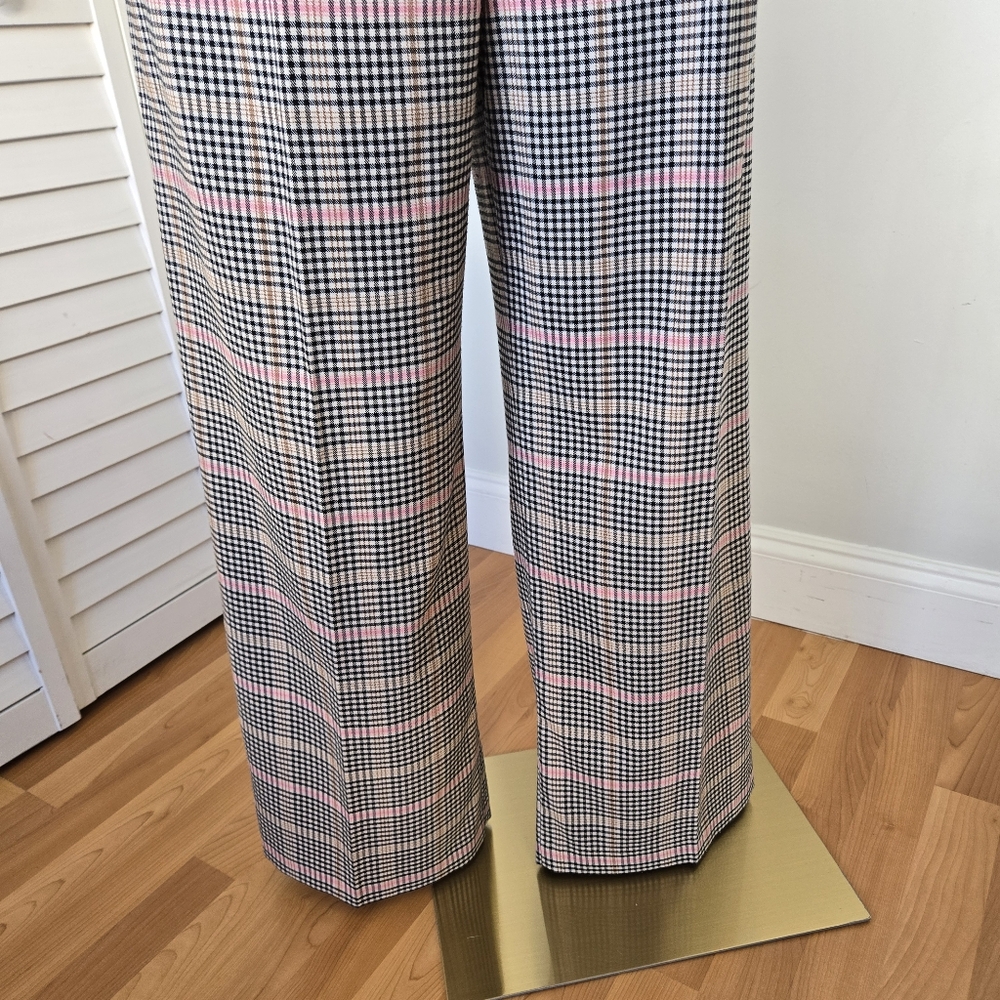LOFT Plaid Wide-Leg Trousers with Pink Accent - Picture 6 of 16
